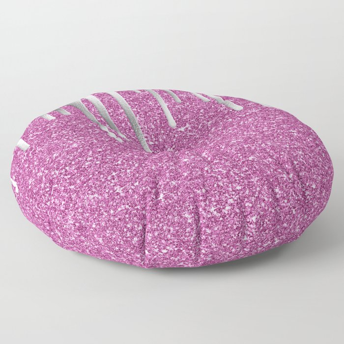 Pink Glitter Silver Drip Pattern Floor Pillow By