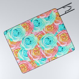 blooming rose texture pattern abstract background in red and blue Picnic Blanket