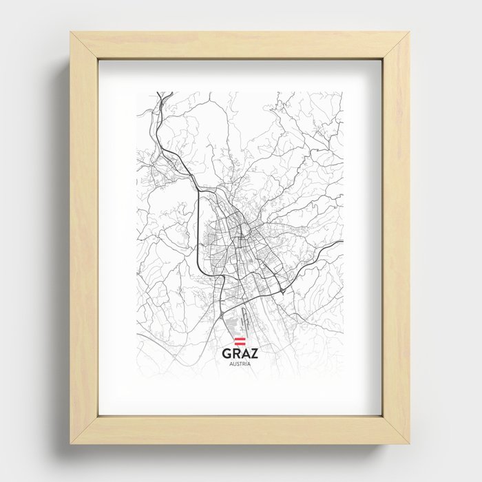 Graz, Austria - Light City Map Recessed Framed Print