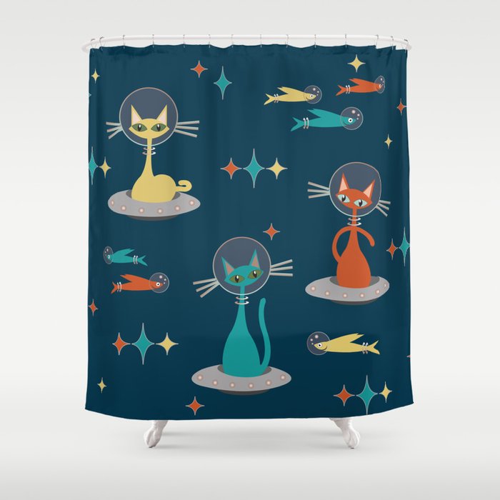 Retro Cats in Space Shower Curtain