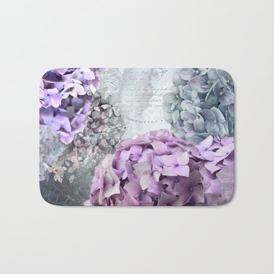 Vintage Flower Hydrangea Hortensia Collage Bath Mat