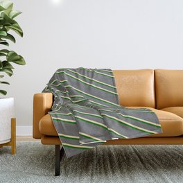 [ Thumbnail: Dim Grey, Beige & Dark Green Colored Striped/Lined Pattern Throw Blanket ]