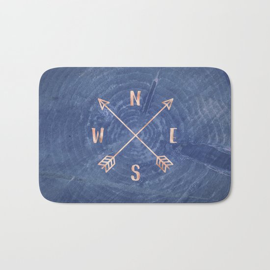 Rosegold and Blue Compass Bath Mat