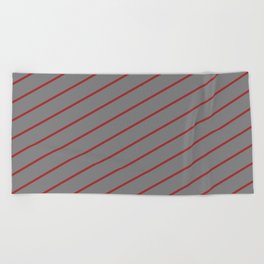 [ Thumbnail: Gray & Brown Colored Stripes Pattern Beach Towel ]