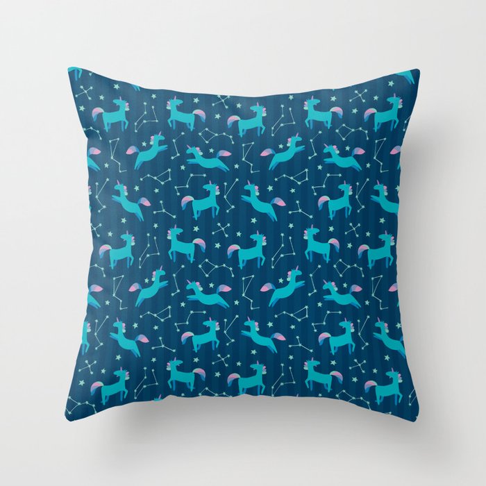 Unicorn with stars in cute cartoon Skandinavian style pattern Throw Pillow