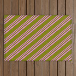 [ Thumbnail: Violet & Green Colored Lines Pattern Outdoor Rug ]