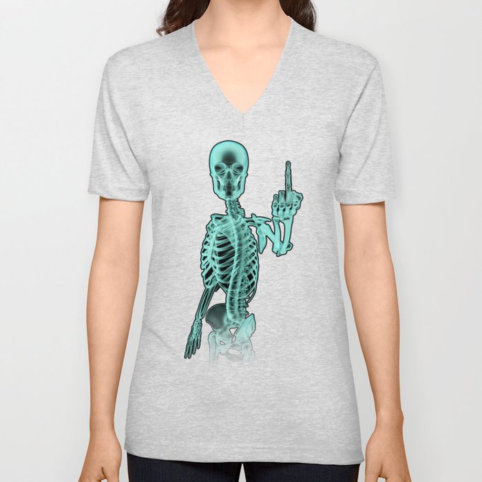 X-ray Bird / X-rayed skeleton demonstrating international hand gesture V Neck T Shirt
