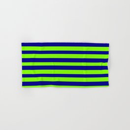 [ Thumbnail: Dark Blue, and Chartreuse Pattern of Stripes Hand & Bath Towel ]