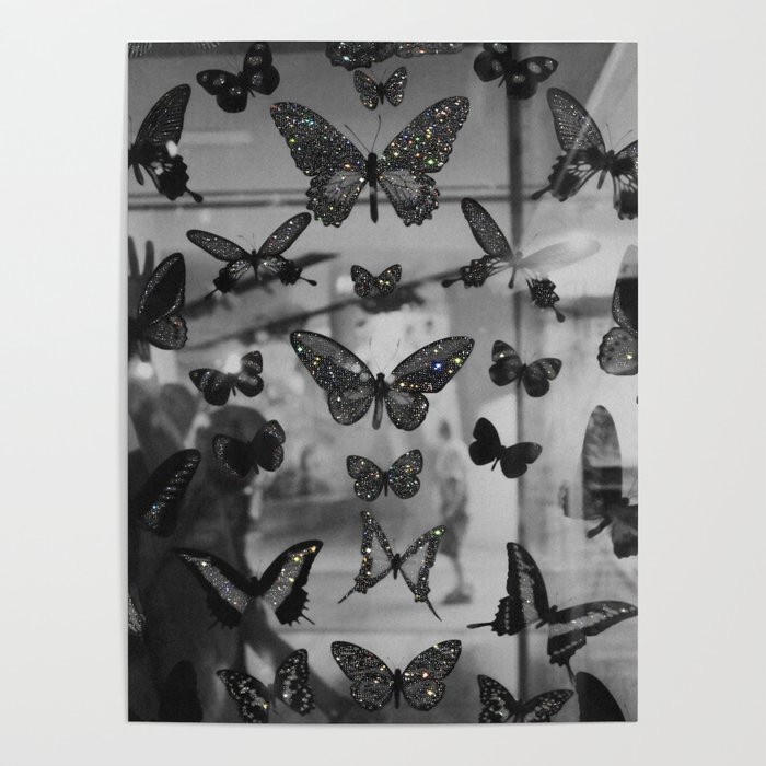 BLACK AND WHITE BUTTERFLIES | photo | sparkle and shine | wings | aesthetic | monochrome | fly  Poster
