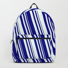 [ Thumbnail: Dark Blue and Mint Cream Colored Striped Pattern Backpack ]