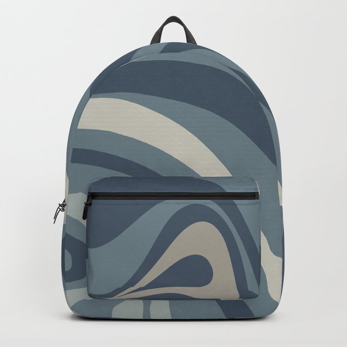 New Groove Retro Swirl Abstract Pattern Neutral Blue Grey Taupe Backpack