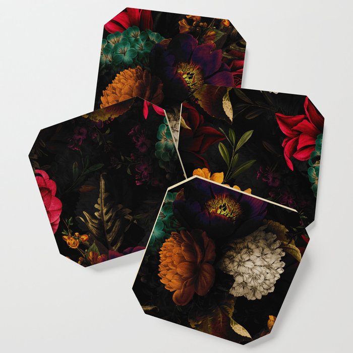 Midnight Hours Dark Vintage Flowers Garden Coaster