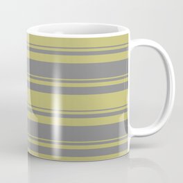 [ Thumbnail: Dark Khaki & Grey Colored Striped Pattern Coffee Mug ]