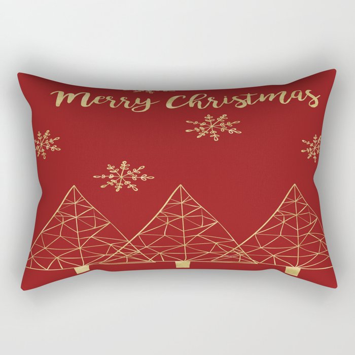Merry Christmas Red and Gold Rectangular Pillow