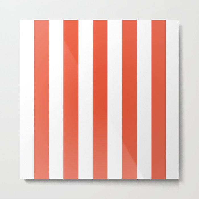 Orange soda red - solid color - white vertical lines pattern Metal Print