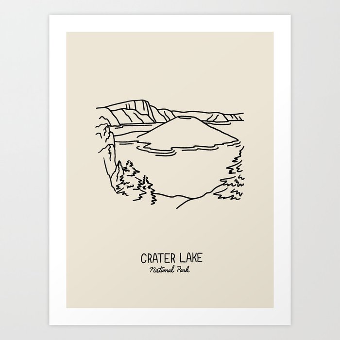 Crater Lake National Park Black on Cream Art Print