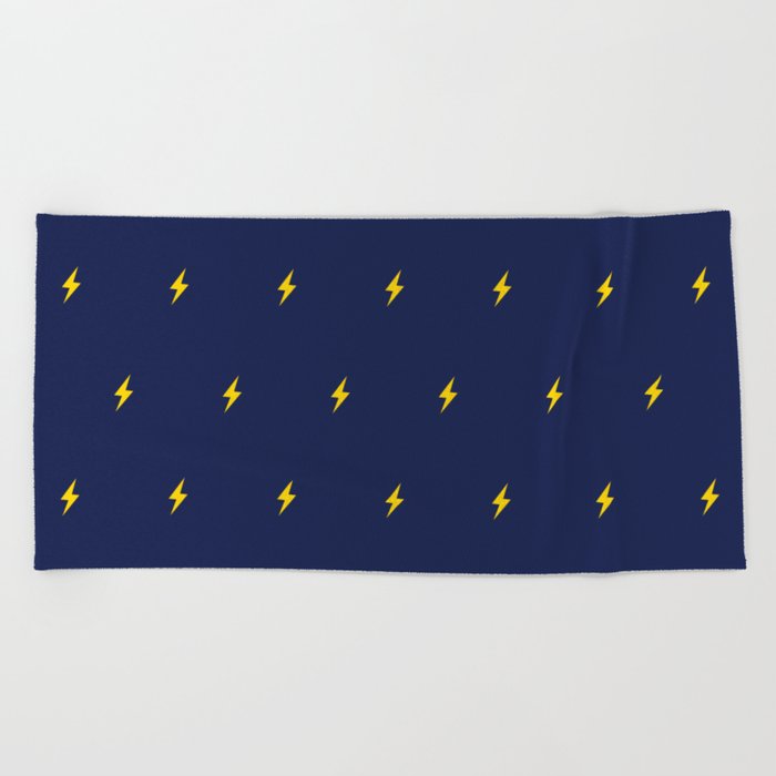 Yellow Lightning Bolt pattern on Navy Blue background Beach Towel