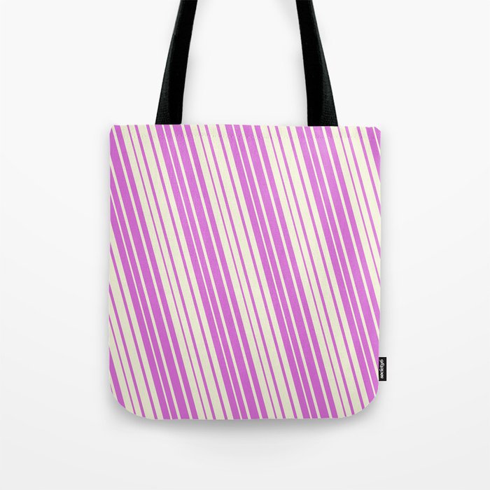Orchid & Beige Colored Lined/Striped Pattern Tote Bag