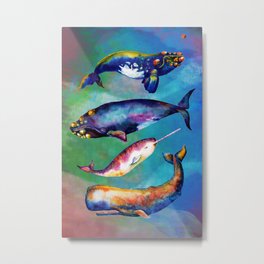 Whale Pyramid #3 - Watercolor Whales Metal Print