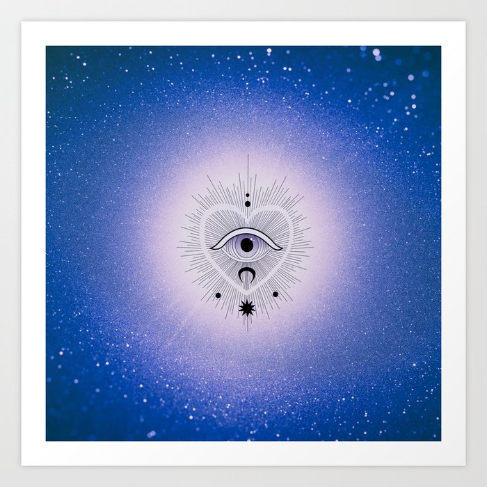 Lunar sky blue pink outer space star nebula evil eye Art Print