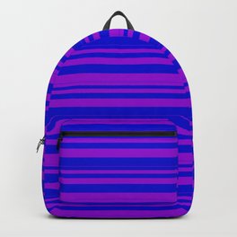 [ Thumbnail: Dark Violet and Blue Colored Lines Pattern Backpack ]