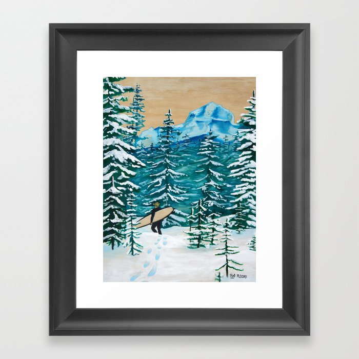 The Lost Surfer; Covered in Snow Framed Art Print