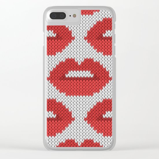 Lips pattern - white Clear iPhone Case