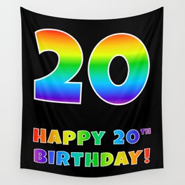 [ Thumbnail: HAPPY 20TH BIRTHDAY - Multicolored Rainbow Spectrum Gradient Wall Tapestry ]