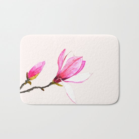 magnolia watercolor painting Bath Mat