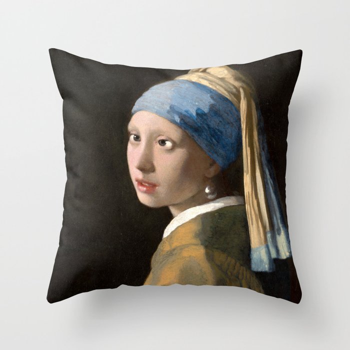 Cross-eyed Girl with the Pearl Earring Throw Pillow