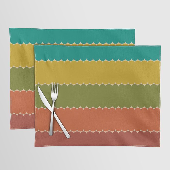 Retro Pod Stripes Horizontal Pattern in Mid Century Modern Colors Placemat