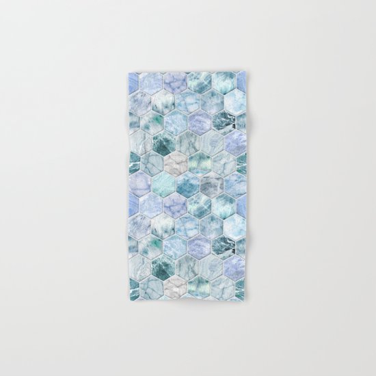 Ice Blue and Jade Stone and Marble Hexagon Tiles Hand & Bath Towel