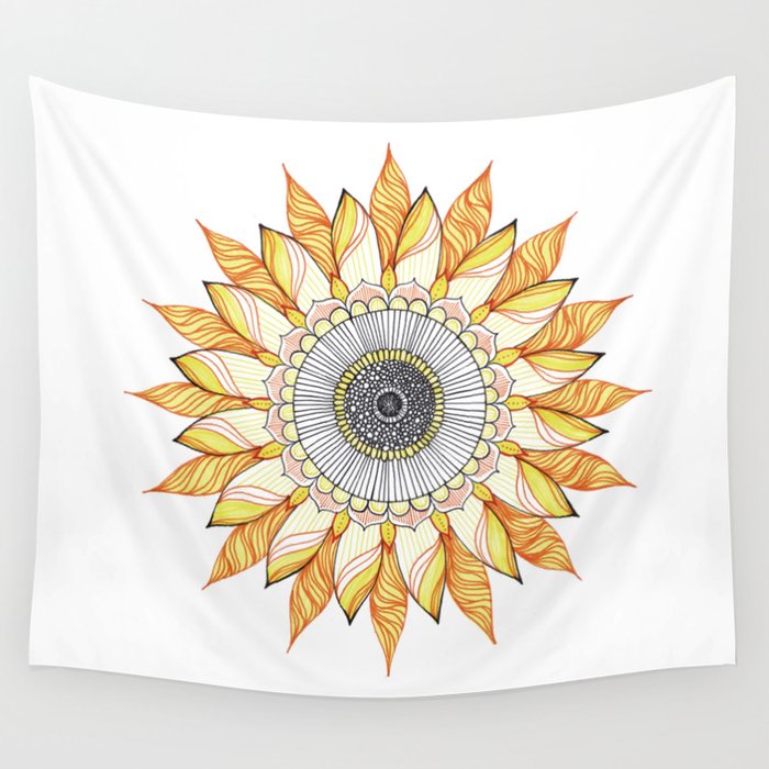 Sunflower Mandala Wall Tapestry by Didi Art Society6