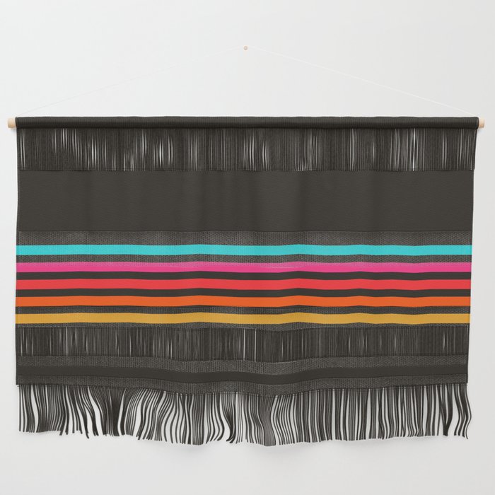 Nodah - Classic Colorful Abstract Retro Stripes on Black Wall Hanging