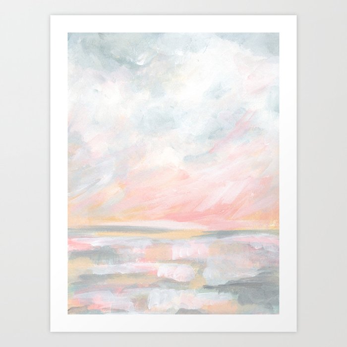 Overwhelm - Pink and Gray Pastel Seascape Art Print