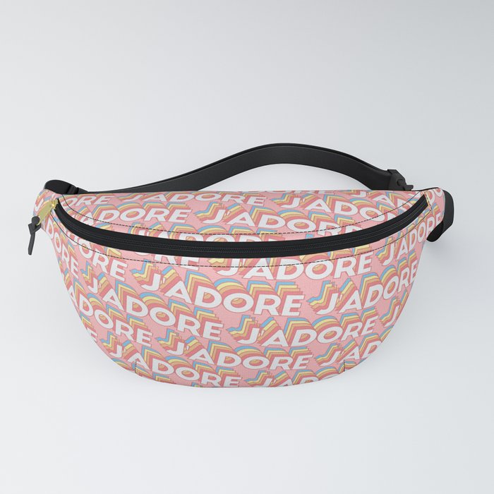 'J'adore' Trendy Rainbow Text Pattern (Pink) Fanny Pack