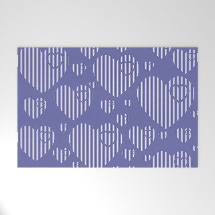 Forever In My Heart - Very Peri Stripes & Hearts #3 Welcome Mat