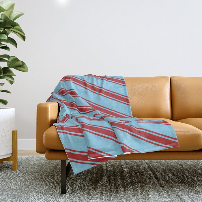 Sky Blue & Red Colored Stripes Pattern Throw Blanket