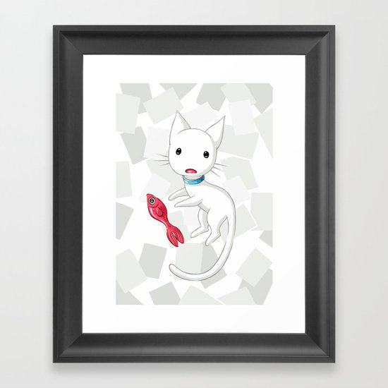 Cat and Fish Framed Art Print