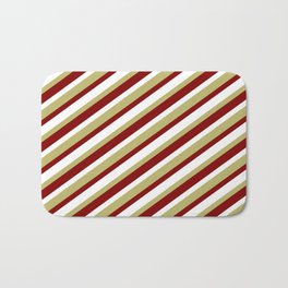 [ Thumbnail: White, Dark Khaki & Maroon Colored Lined/Striped Pattern Bath Mat ]