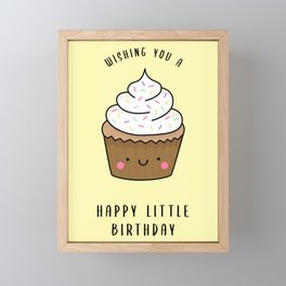 Kawaii Cupcake Happy Little Birthday (yellow) Framed Mini Art Print