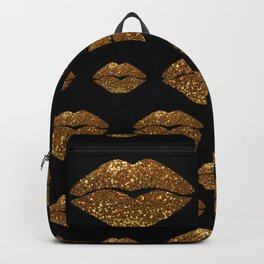 Gold Sparkle Kissing Lips Backpack