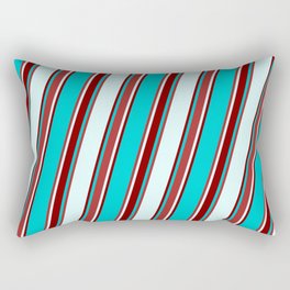 [ Thumbnail: Dark Turquoise, Brown, Light Cyan, and Maroon Colored Lined/Striped Pattern Rectangular Pillow ]