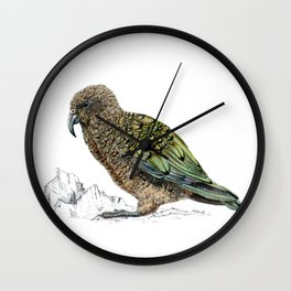 Mr Kea, New Zealand parrot Wall Clock | Parrot, Wings, Acrylic, Original, Blue, Watercolor, Painting, Ink, Feather, Kiwi 