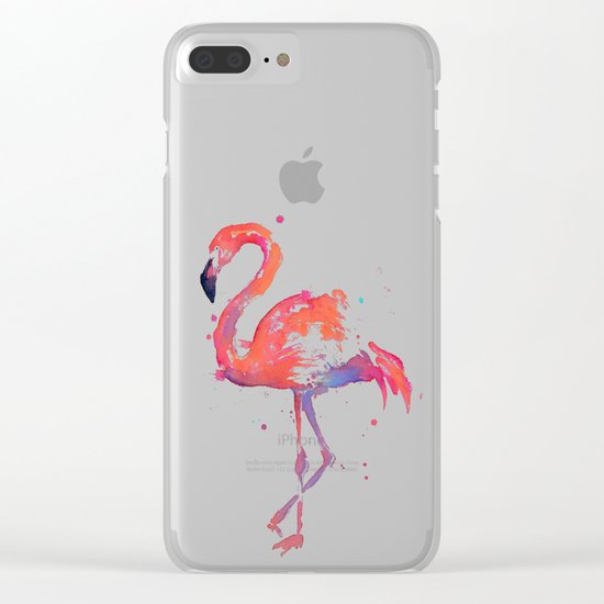 Flamingo Watercolor Clear iPhone Case