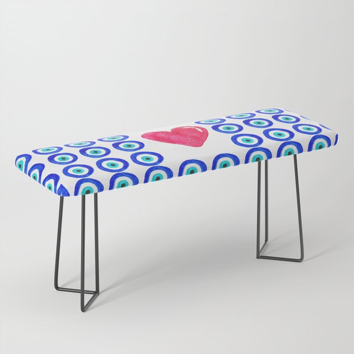 Evil Eye Protected Heart white background Bench