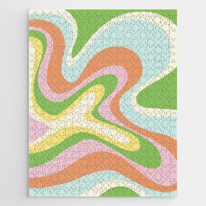 Neon Pastel Abstract Bubble Gum Swirl - Blue Green Pink Jigsaw Puzzle