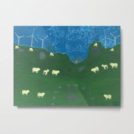 Dancing in the countryside Metal Print | Rollinghills, Relaxing, Grazingsheep, Fields, Dancing, Painting, Stunningsky, Meditative, Windturbines, Countryside 