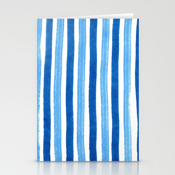 Vertical blue and white striped pattern - watercolor stripes Stationery Cards