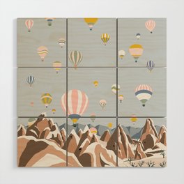 Hot air balloons over snowy mountains Wood Wall Art